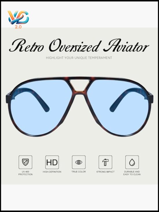 Oversized Retro Aviator Sunglasses Square UV400 Protection Trendy Stylish